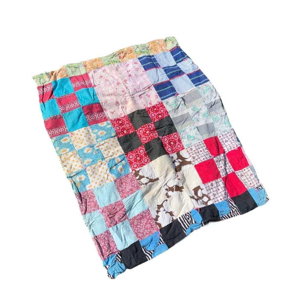 Handmade Patchwork Quilt Throw Multi Color Fair Condition Vintage Style 30x37